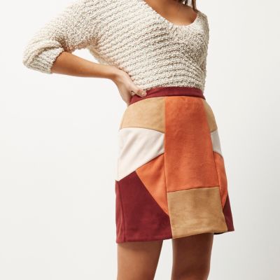 Red patchwork mini skirt